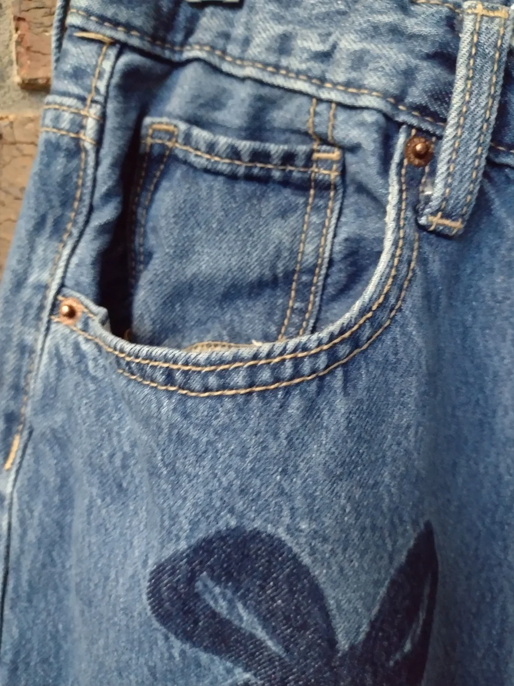 Old Navy Girls 14 MidRise Baggy Barrel LegJeans  Blue Bow Print Adjustable Waist